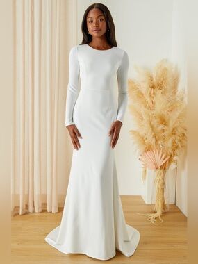 Lulu's Eloquent Endearment White Long Sleeve Backless Maxi Dress - Size S